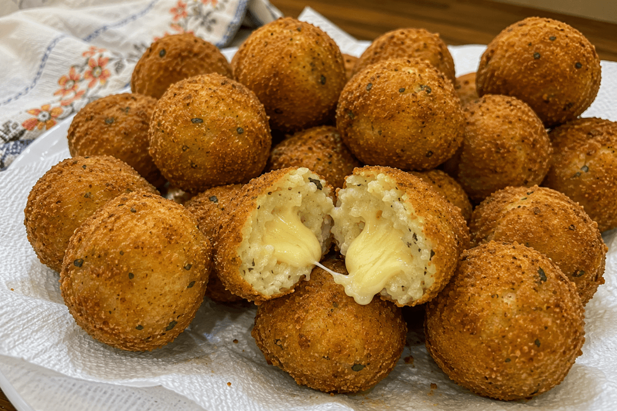 Bolinho de arroz recheado com queijo