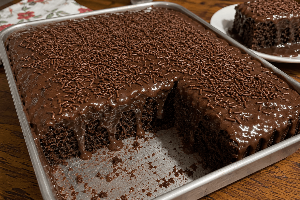 Bolo de chocolate com calda cremosa