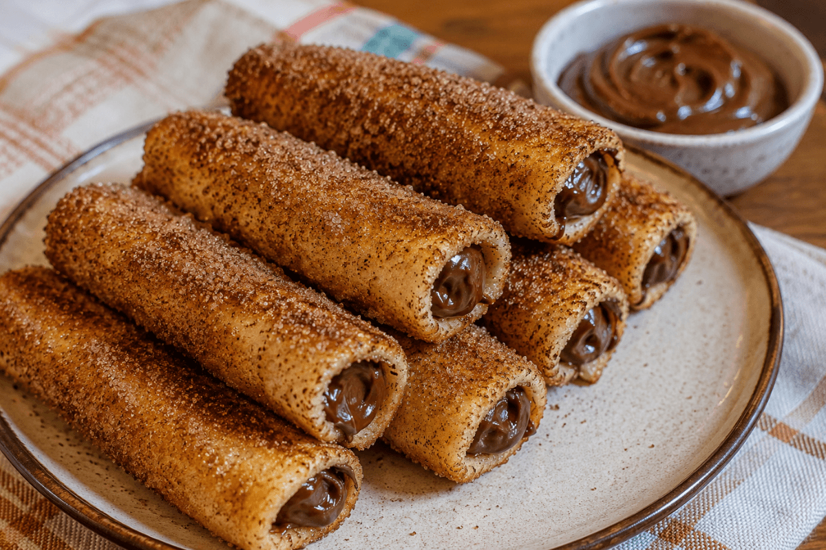 Churros de pão de forma com creme de avelã