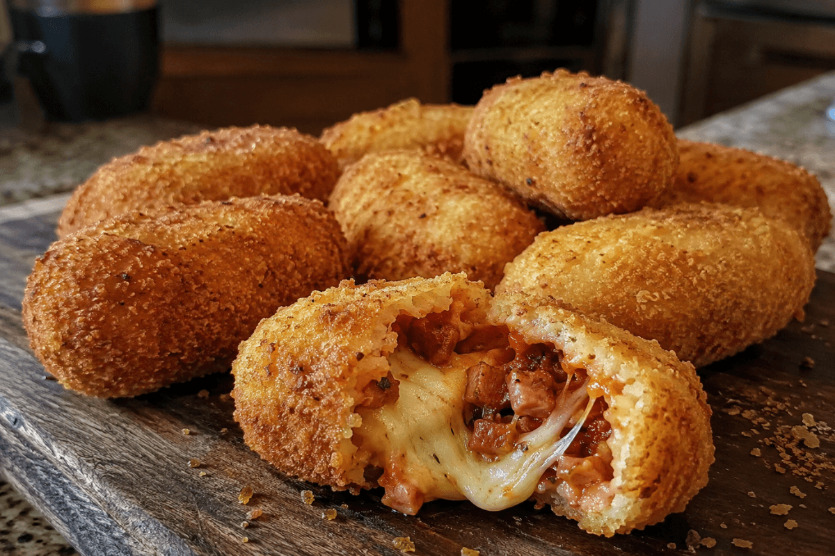 Croquete de Pizza Recheado com Queijo e Molho de Tomate1