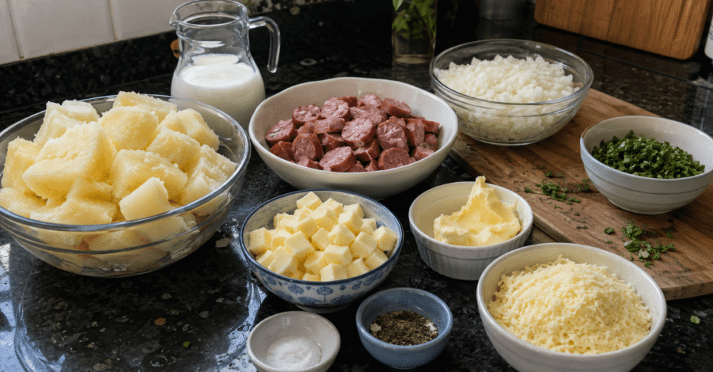 Ingredientes da receita de Aipim com Calabresa ao Forno