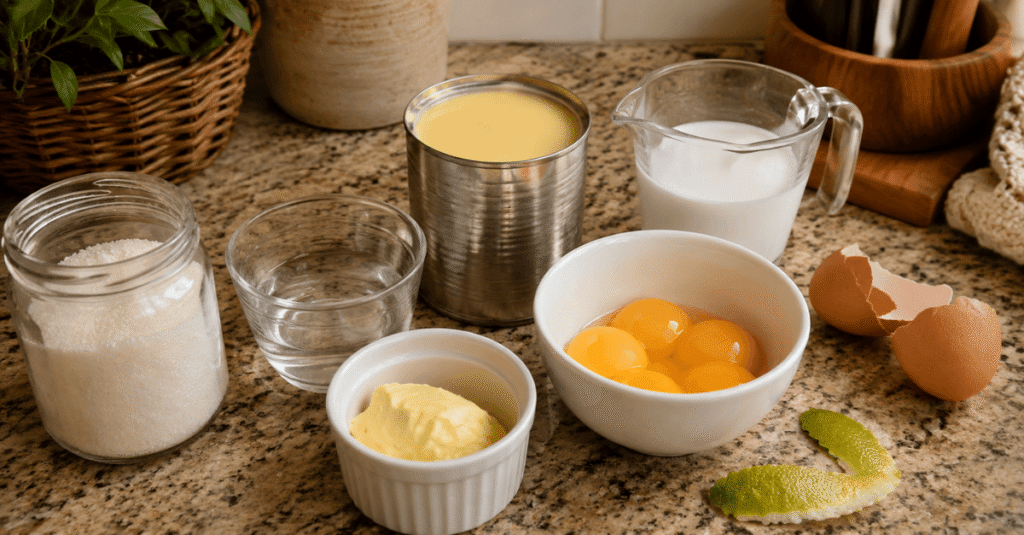 Ingredientes da receita de Baba de moça cremosa