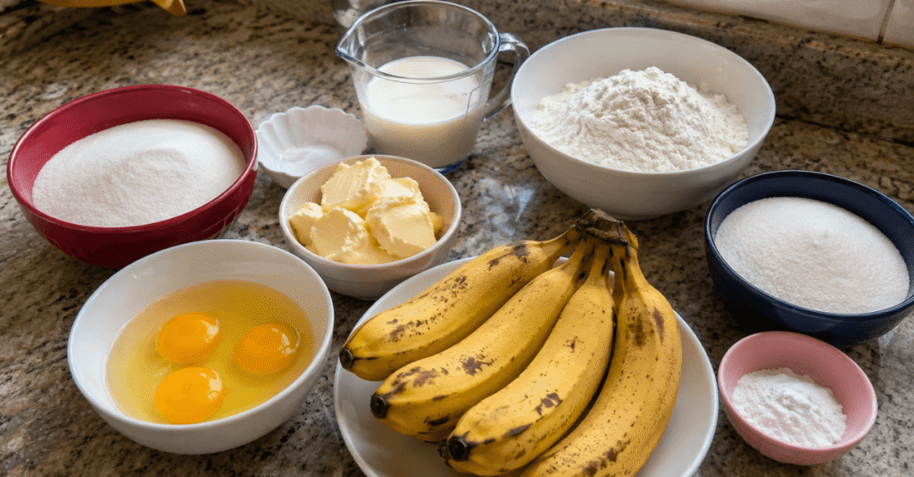 Ingredientes da receita de Bolo de banana caramelada