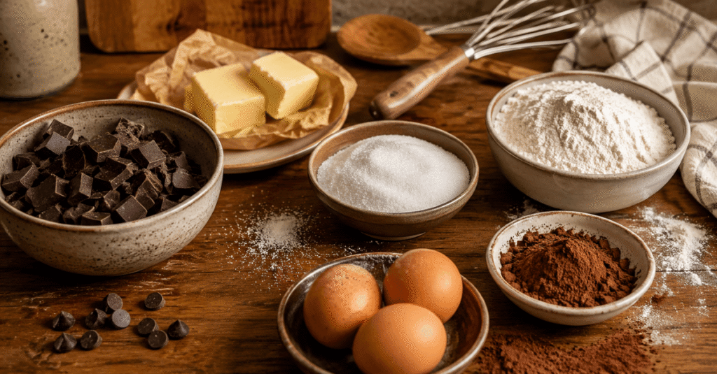 Ingredientes da receita de Brownie caseiro com casquinha crocante