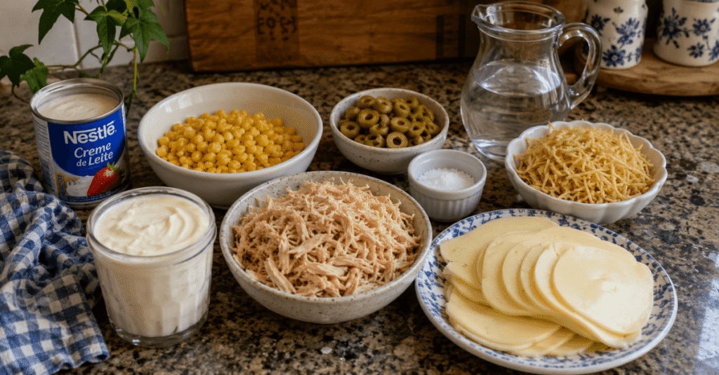 Ingredientes da receita de Fricassê de frango cremoso