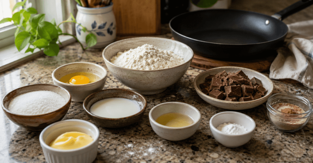 Ingredientes da receita de Pão doce de chocolate na frigideira