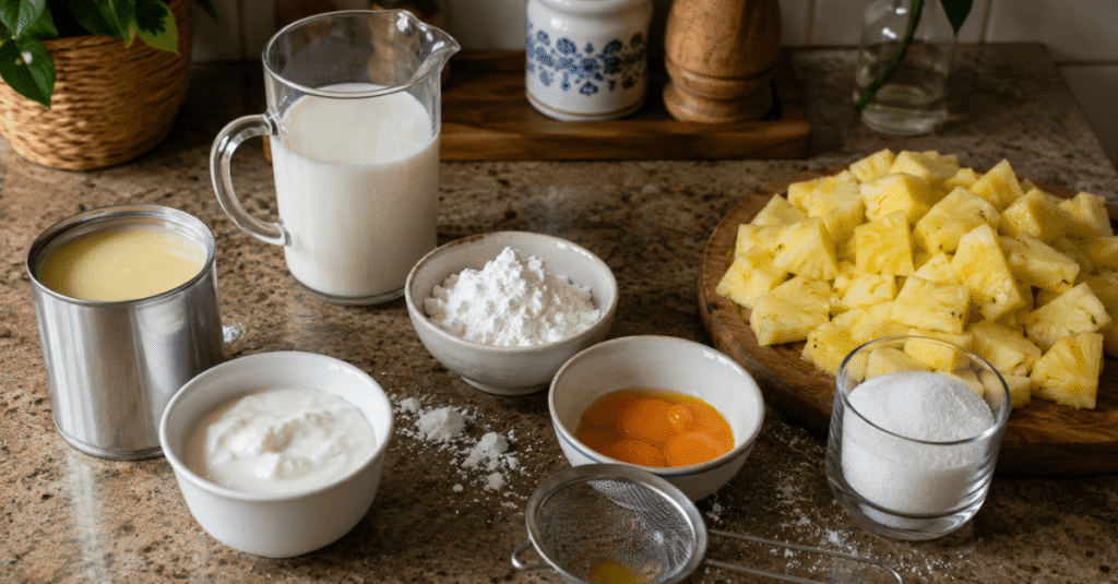 Ingredientes da receita de Recheio de abacaxi para bolos e tortas