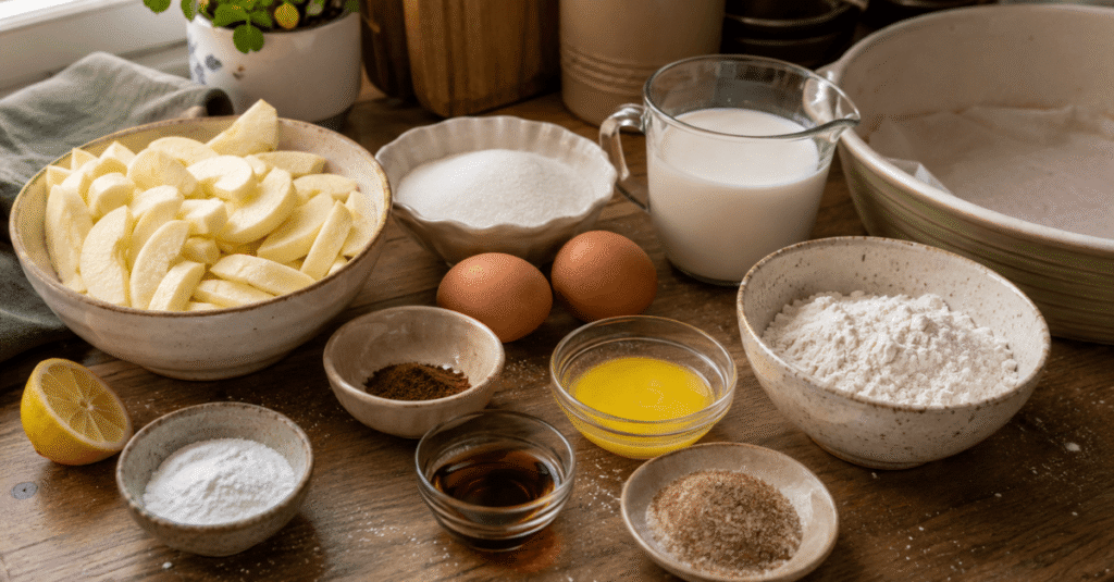 Ingredientes da receita de Torta cremosa de maçã com canela