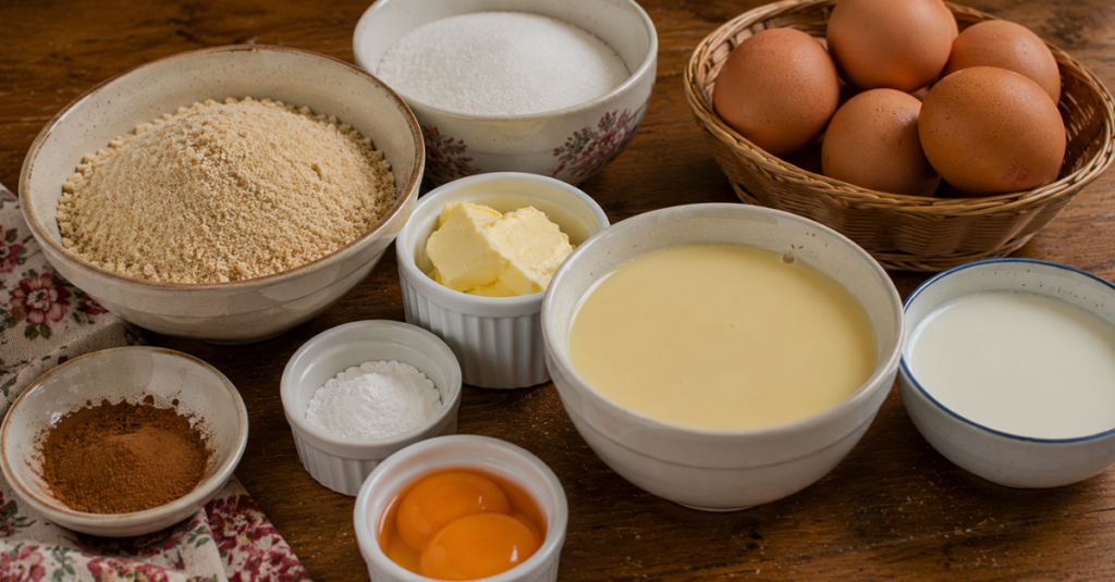 Ingredientes do Bolo indiano com recheio cremoso