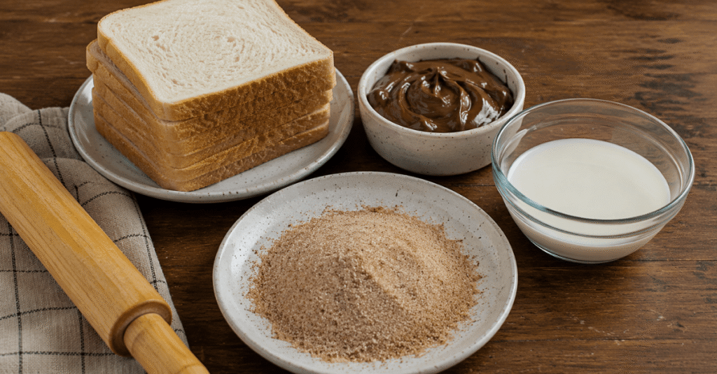 Ingredientes do Churros de pão de forma com creme de avelã