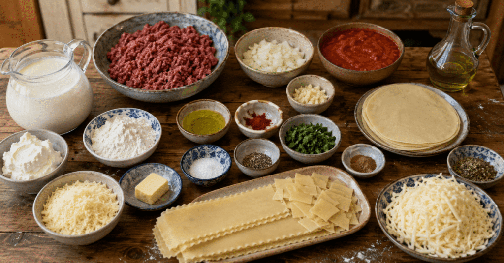 Ingredientes do Pastel de lasanha à bolonhesa
