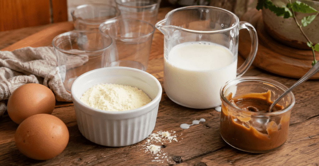 Ingredientes do Pudim fit no copinho com doce de leite -