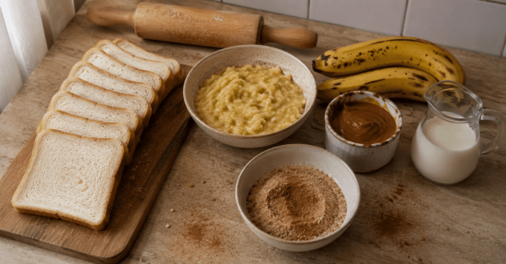 Ingredientes do Rocambole de pão com banana, doce de leite e canela