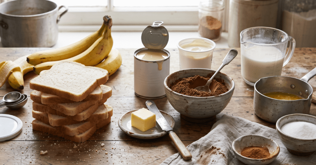 Ingredientes do Rolinho de pão com brigadeiro e banana na AirFryer