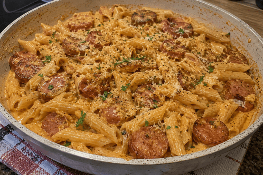 Macarrão cremoso com calabresa