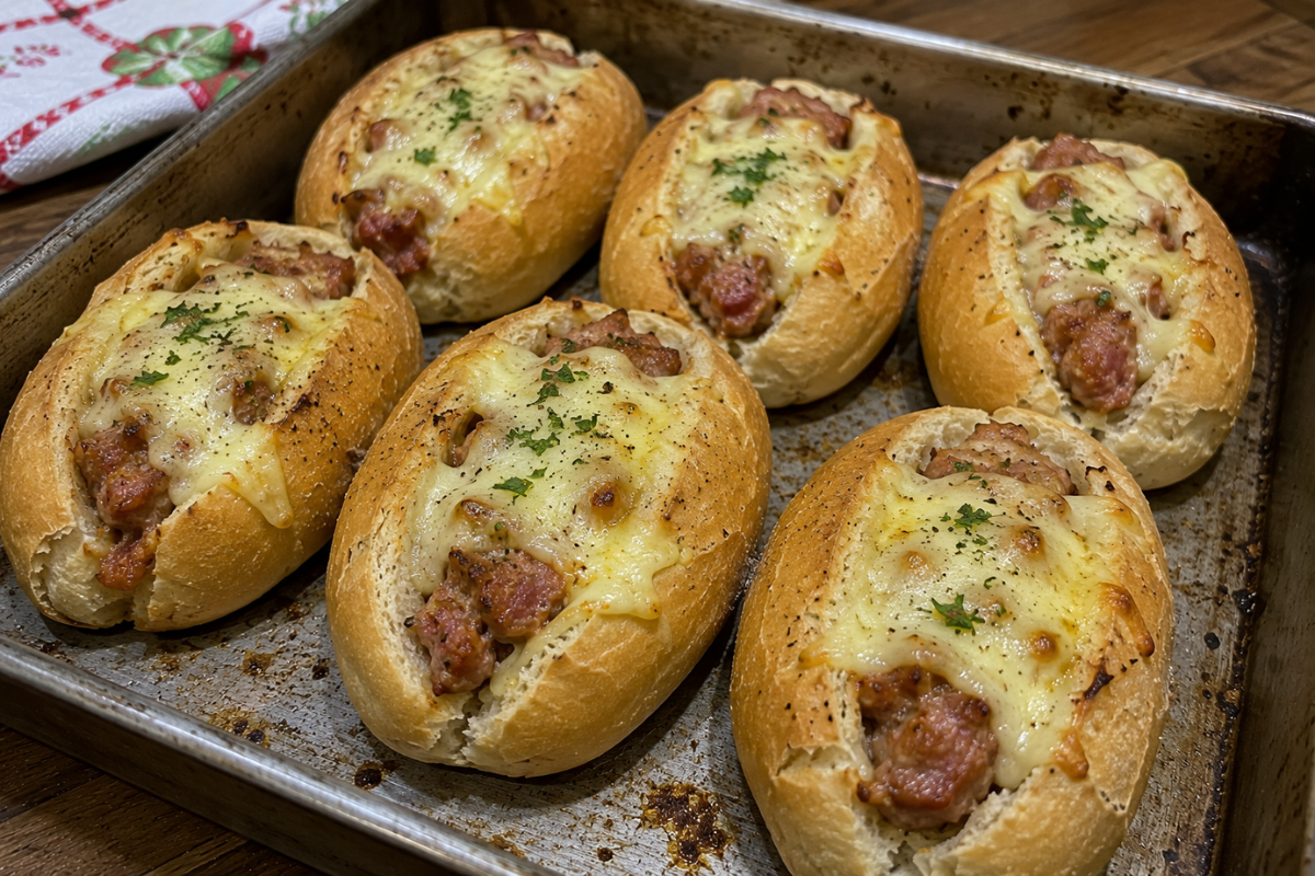 Pão recheado com linguiça e muçarela