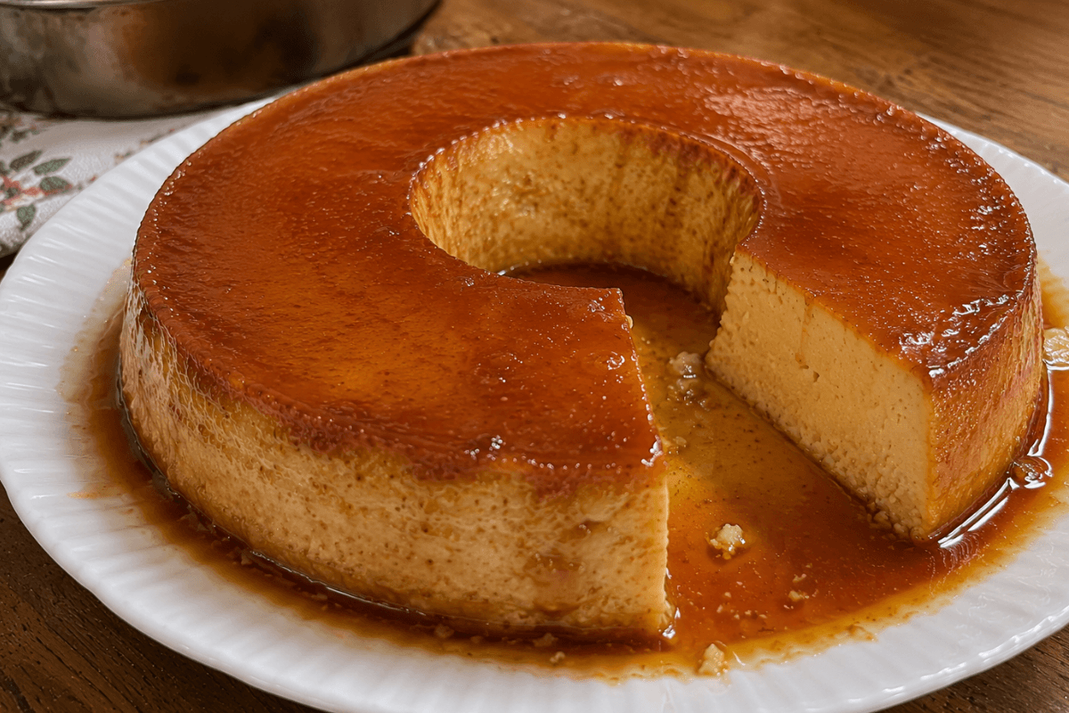 Pudim de pão com calda de caramelo