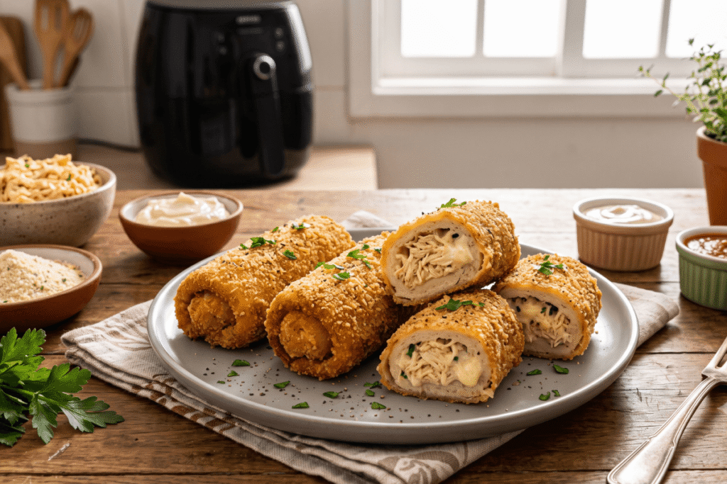 Rolinho de frango com requeijão crocante na AirFryer