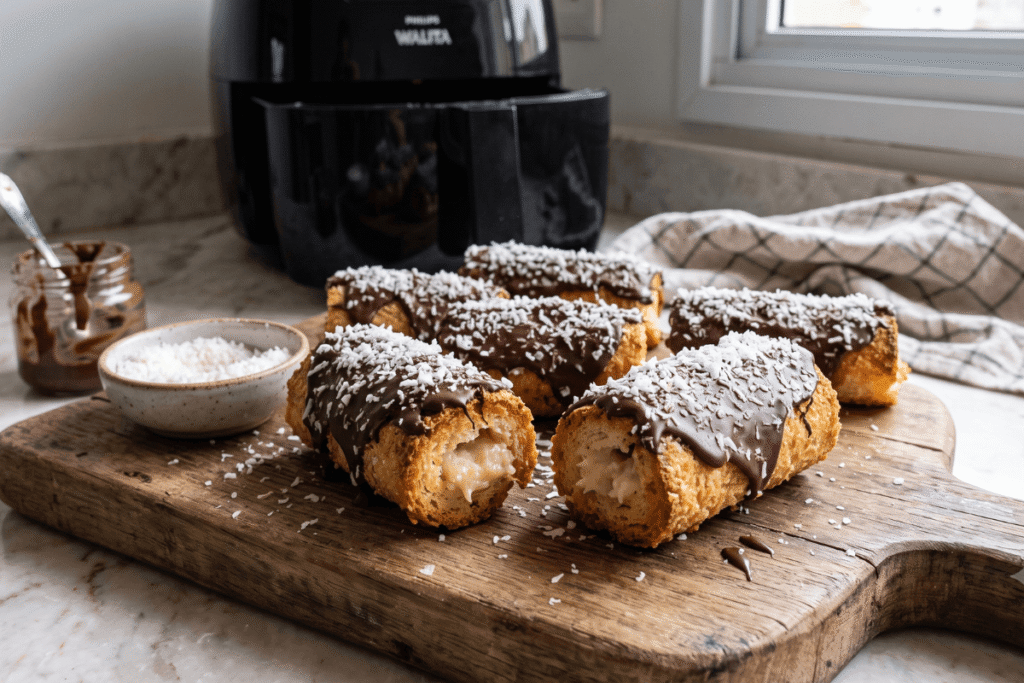 Rolinho de prestígio com chocolate e coco na AirFryer