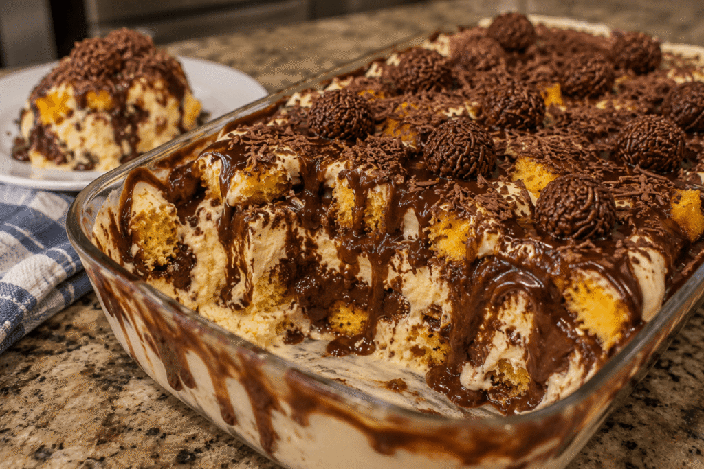 Sorvete de bolo de cenoura com calda trufada