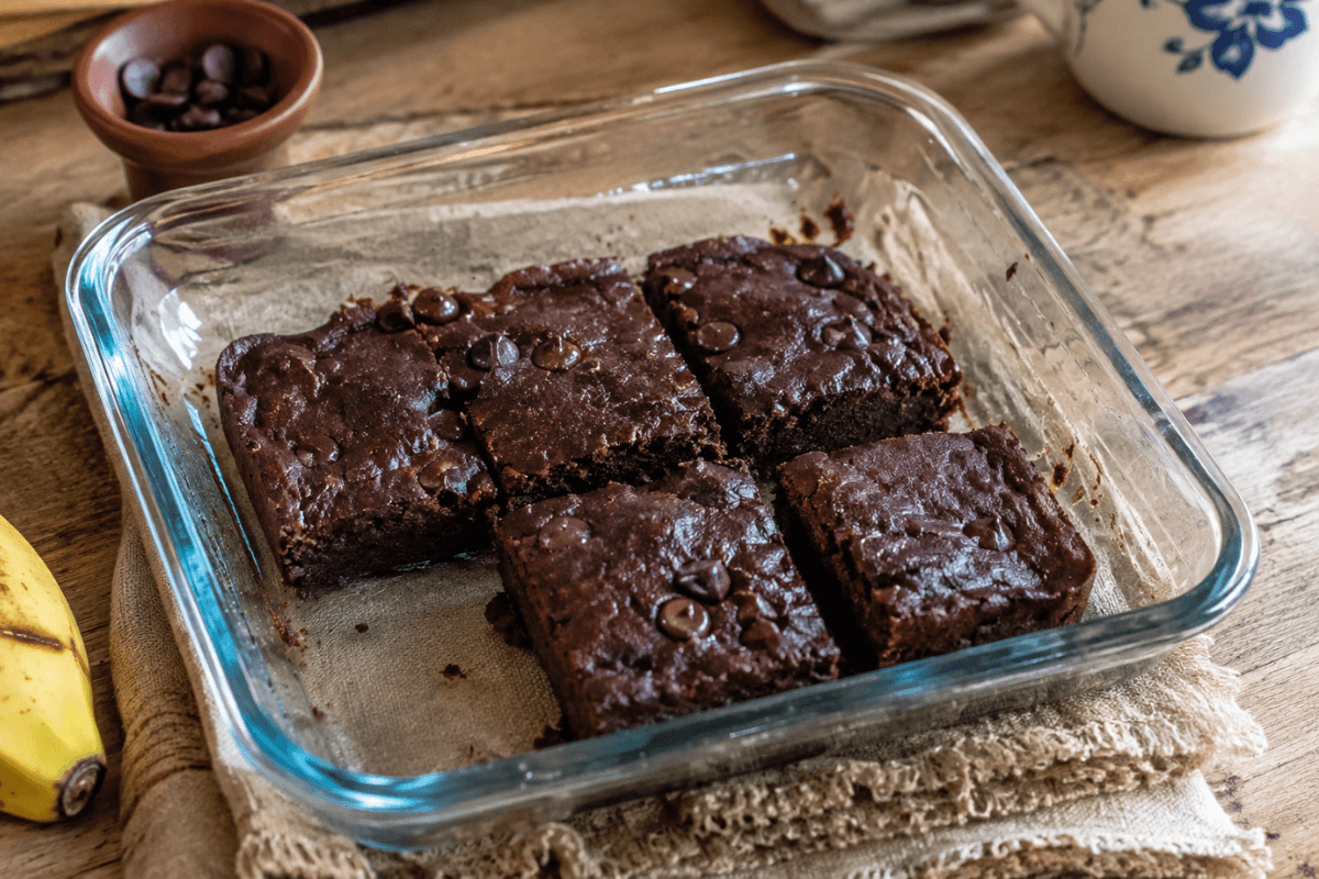 Brownie proteico de banana e chocolate