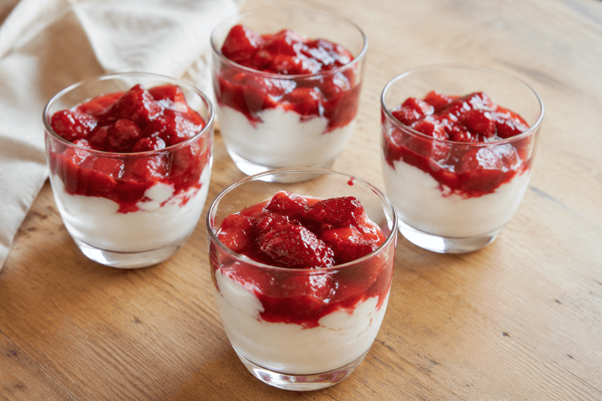 Morangos ao vinho com creme