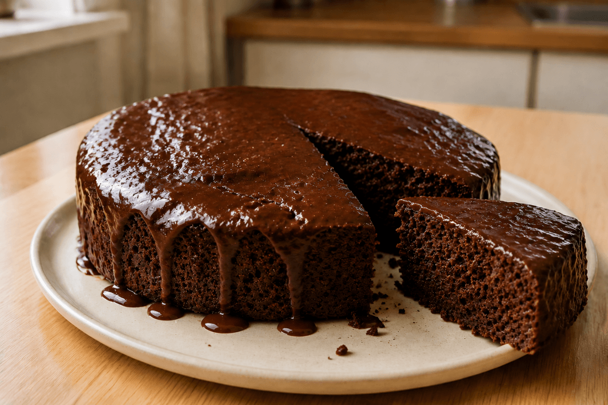 Nega maluca com calda de chocolate