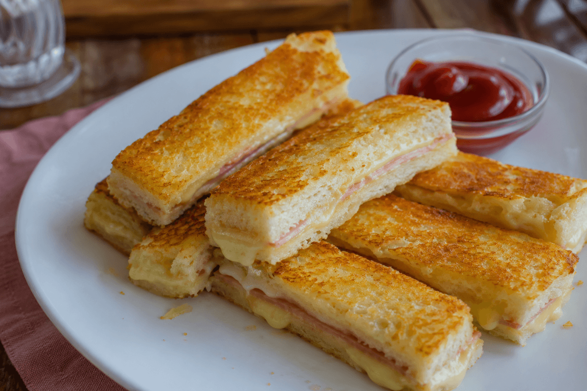 Palitinhos de misto-quente com queijo e presunto