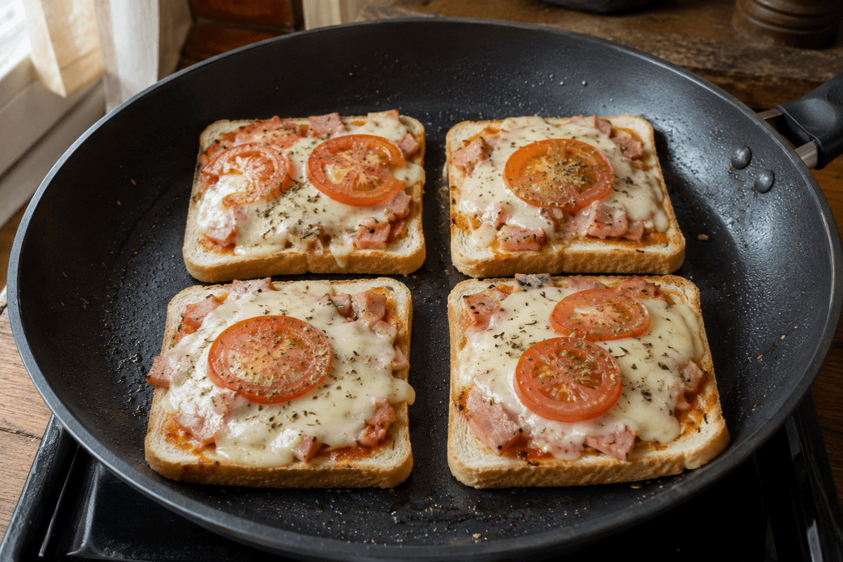 Pizza de pão de forma na frigideira