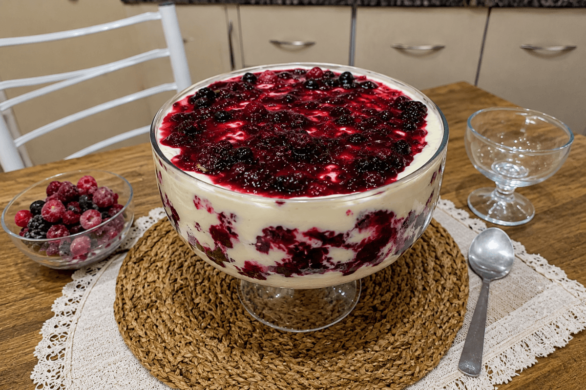 Sobremesa gelada de frutas vermelhas