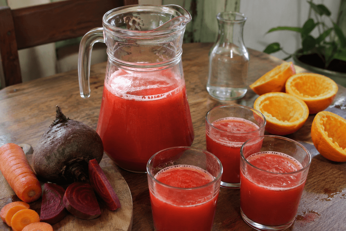 Suco de beterraba com laranja e cenoura