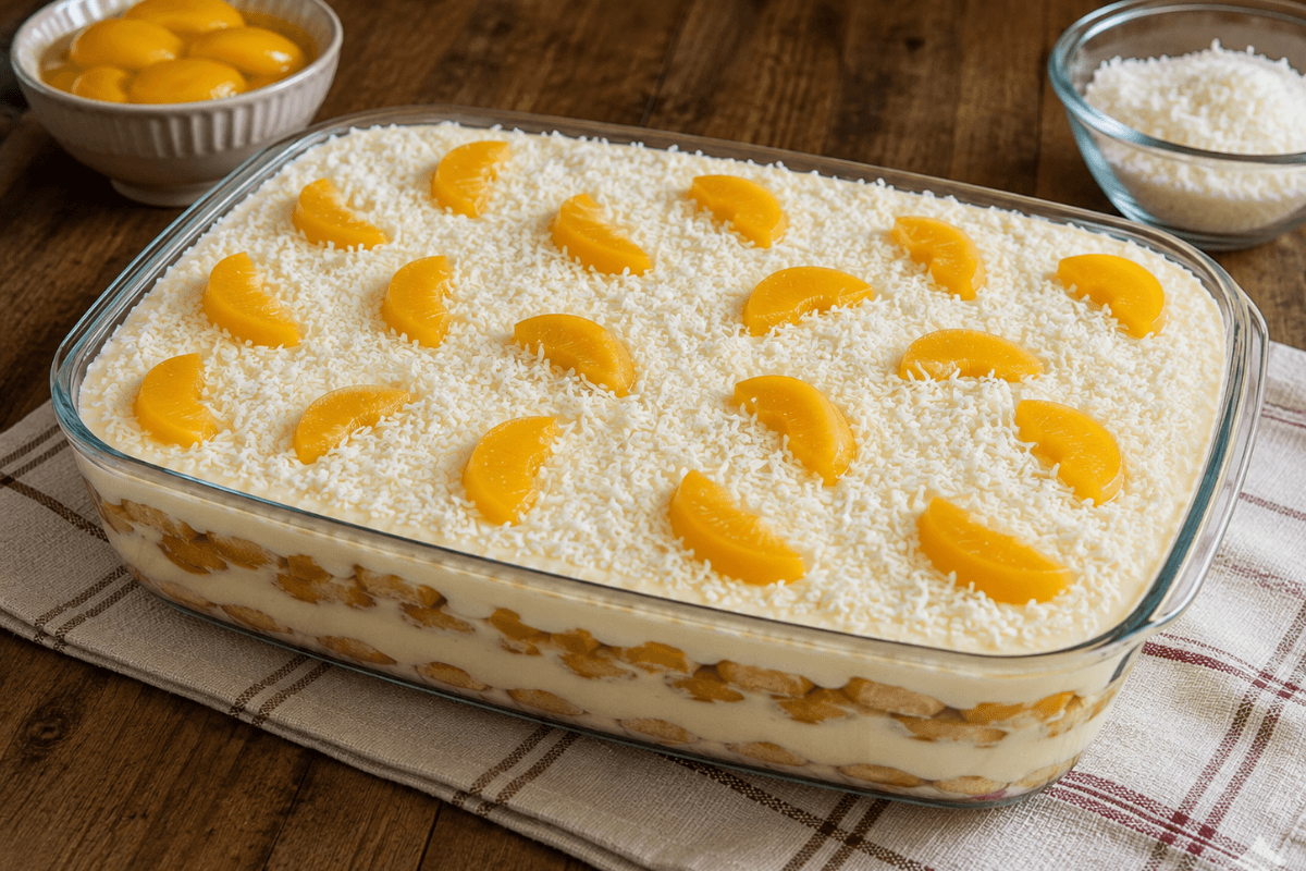 Torta de pêssego na travessa