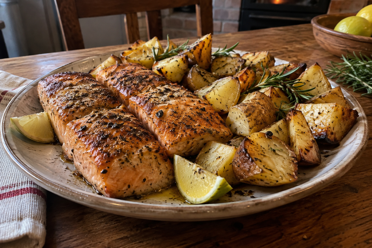 Salmão com batata na airfryer