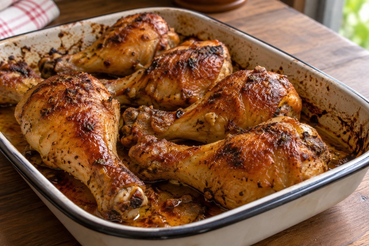 Coxa de Frango Assada Crocante no Forno em apresentação caseira sobre mesa simples