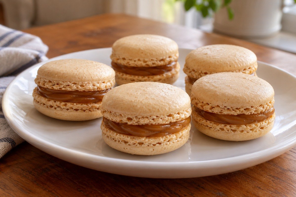 Macarons de amêndoa recheados com doce de leite